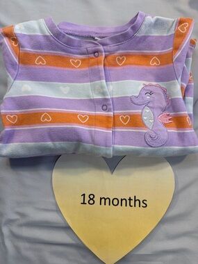 Pekkle Striped Purple and Orange Baby Outfit with seahorse design